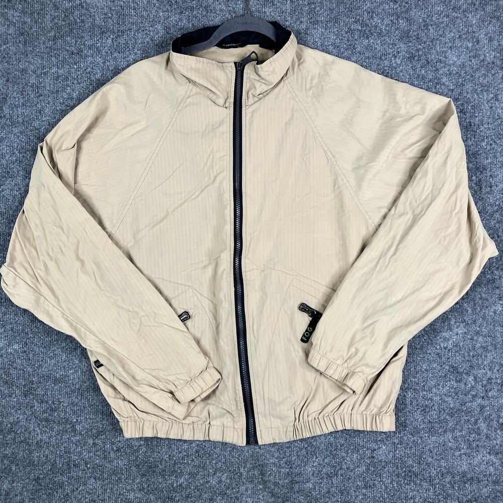 Fog Jacket Mens Medium‎ Beige Black Full Zip Lightweight Windbreaker Casual